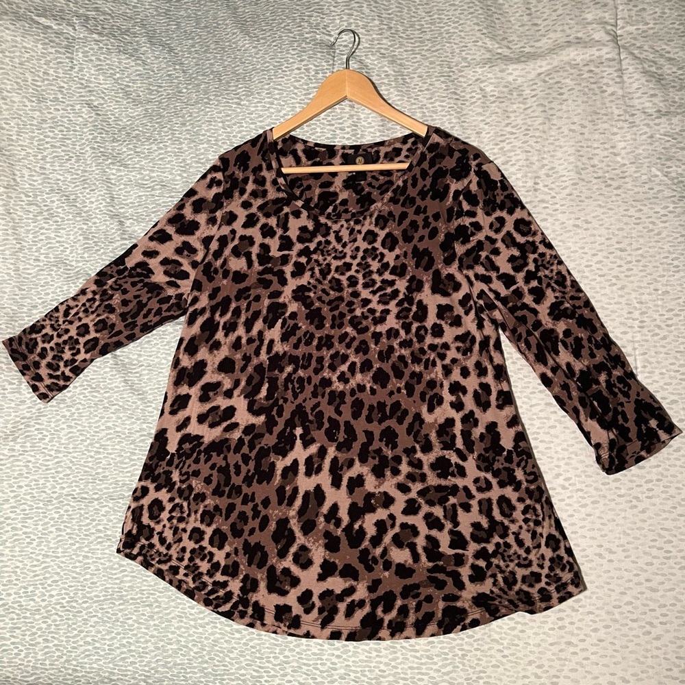 JM Collection 3/4 Sleeve Leopard Print Top | Large